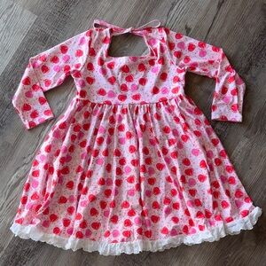 Pink Heart Patterned Dress with Lace Trim